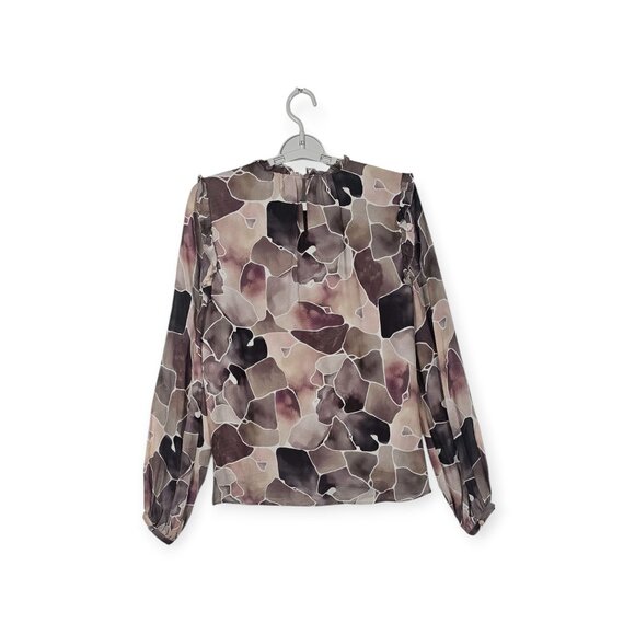 🛍️ Ecru Abstract Print Blouse - Women's Small - Brown Multicolor - Picture 2 of 11